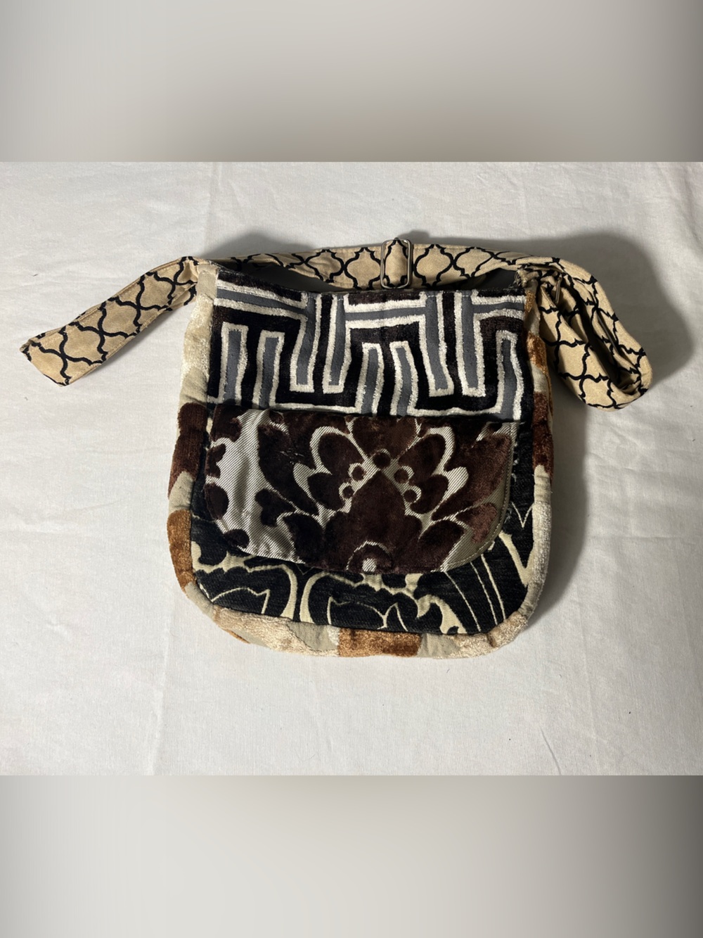 Vintage Patchwork Velvet Purse - Brown & Black